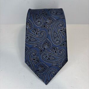 Pronto Uomo Men’s Tie 100% Silk Blue Gray Paisley Classic 3” Width Hand Made